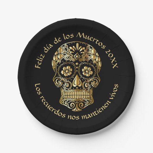 Day of the Dead – 名前カスタマイズとメッセージを追加7" ペーパープレート (正面)