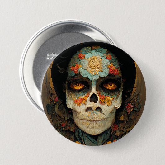 Day Of The Dead 1 Fantasy Skull 缶バッジ (正面&裏面)