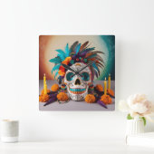 Day of the Dead Delight Clockデザイン by Li Tech スクエア壁時計 (ホーム)