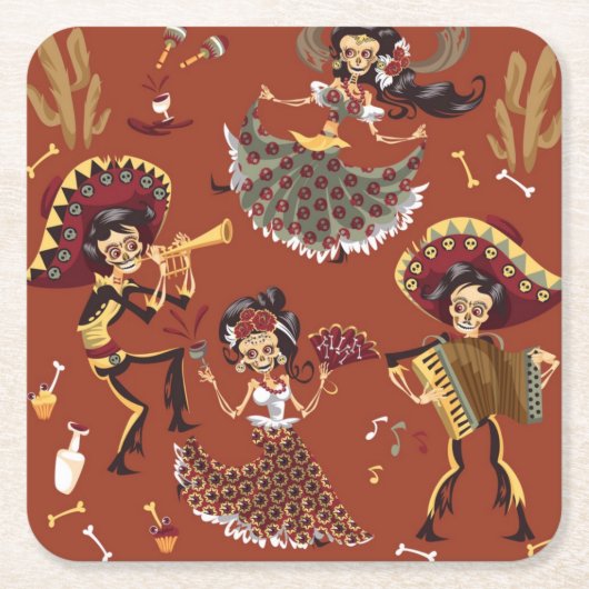 Day of the Dead - Día de los Muertos Paper Coaster スクエアペーパーコースター (正面)