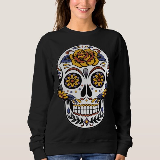 Day of the Dead Dia De Muertos flower sugar Skull スウェットシャツ (正面)