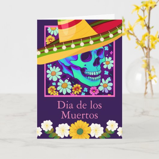 Day of the Dead Greetingsスカル花 カード (黄色い花)