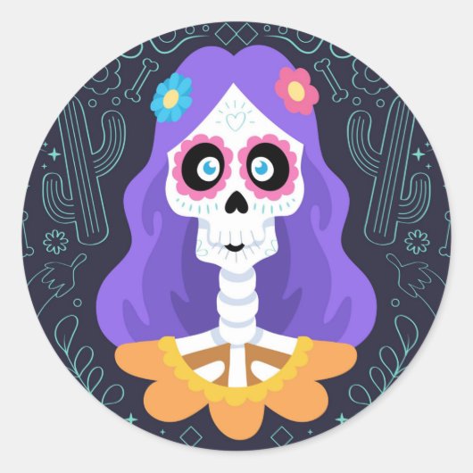 Day of the Dead Halloween Sugarスカルシール ラウンドシール (正面)