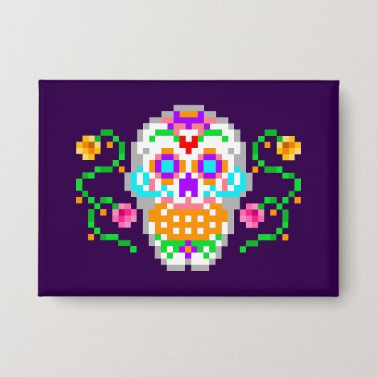 Day of the Dead inspired Sugar Skull Button 缶バッジ (正面)