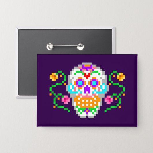 Day of the Dead inspired Sugar Skull Button 缶バッジ (正面/裏面)