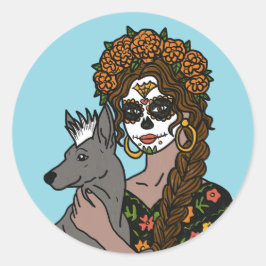 Day of the Dead Marigold and Xolo Dog ラウンドシール