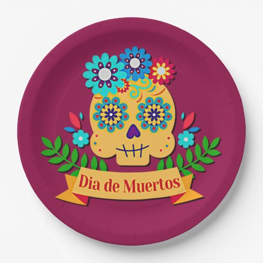 Day of the Dead Pink Lady - for Family Kids 9" ペーパープレート (正面)
