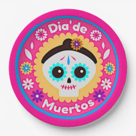Day of the Dead Pink Lady - for Family Kids 9" ペーパープレート