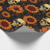 Day of the Dead Skull and Sunflowers ラッピングペーパー (角)