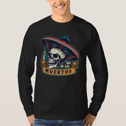 Day of the Dead Sombrero Skull Dia De Los Muertos Tシャツ (正面)