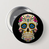 Day of the Dead Sugarスカルwith Cross Button 缶バッジ (正面&裏面)