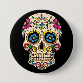 Day of the Dead Sugarスカルwith Cross Button 缶バッジ (正面)