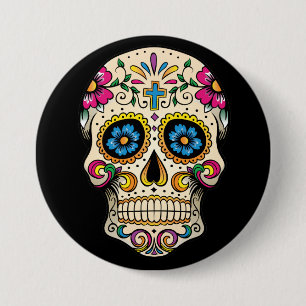 Day of the Dead Sugarスカルwith Cross Button 缶バッジ