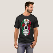 Day Of The Dead Sugar Skull Halloween Mexican Flag Tシャツ (正面フル)
