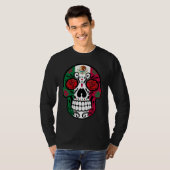 Day Of The Dead Sugar Skull Halloween Mexican Flag Tシャツ (正面フル)