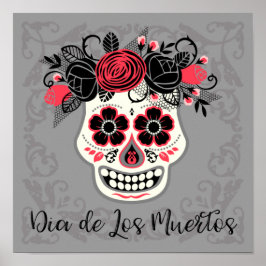 Day of the Dead Sugar Skull with Roses ポスター