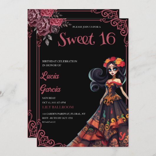 Day of the Dead Sweet 16 invitation 招待状 (正面/裏面)