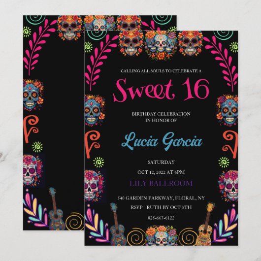 Day of the Dead Sweet 16 invitation 招待状 (正面/裏面)