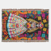 Day of the Dead Wedding Skeleton Bride スローブランケット (正面)