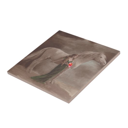 DayDreamヴィンテージの女性及び白い夜馬のタイル タイル (側面)