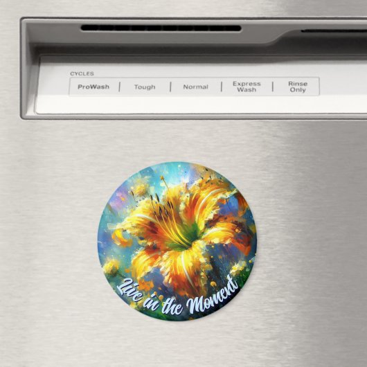 Daylily Daylilies Flower Yellow Teal Personalized マグネット (インサイチュ (食洗機))