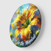 Daylily Daylilies Flower Yellow Teal Personalized ラージ壁時計 (傾斜)