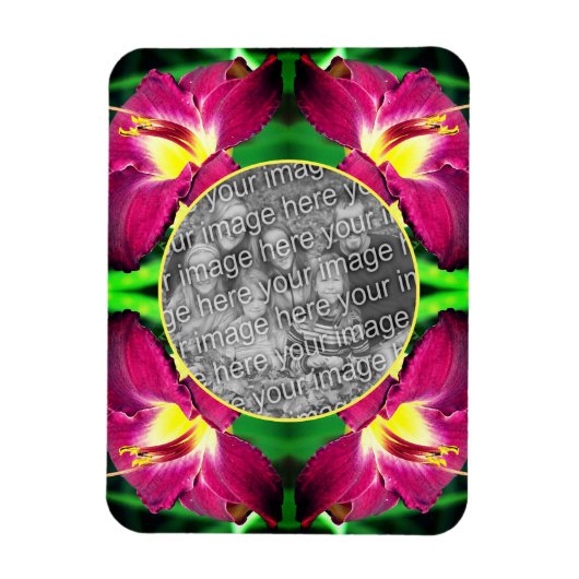 Daylily Flower Frame自分の写真を作成 マグネット (縦)
