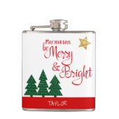 Days Be Merry Bright Script グリーンツリー ゴールドスター フラスク (正面)