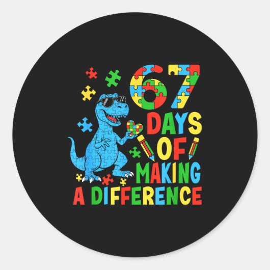Days Of Making A Difference Dinosaur Autism Teache ラウンドシール (正面)
