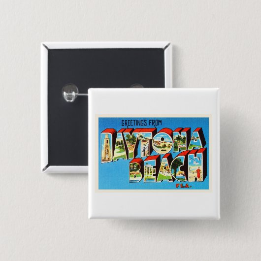 Daytona BeachフロリダFLのヴィンテージ旅行記念品 缶バッジ (正面&裏面)