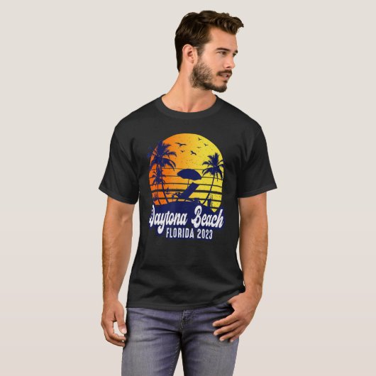 Daytona Beach 2023 Florida Sunset Beach Retro Tシャツ (正面フル)