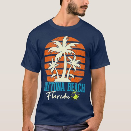 Daytona Beach Florida Palm Trees Orange Sunset Tシャツ (正面)