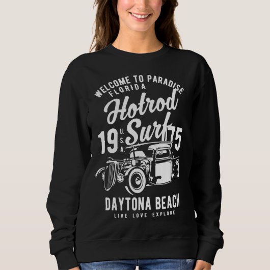 Daytona Beach Florida Retro Hotrod Surf  13 スウェットシャツ (正面)