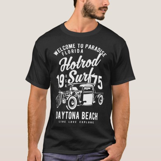 Daytona Beach Florida Retro Hotrod Surf  13 Tシャツ (正面)