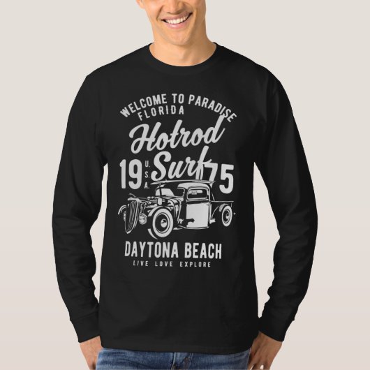 Daytona Beach Florida Retro Hotrod Surf  13 Tシャツ (正面)