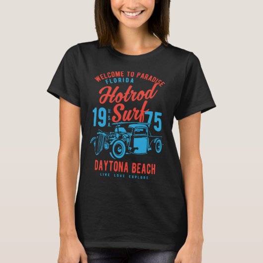 Daytona Beach Florida Retro Hotrod Surf  1 Tシャツ (正面)