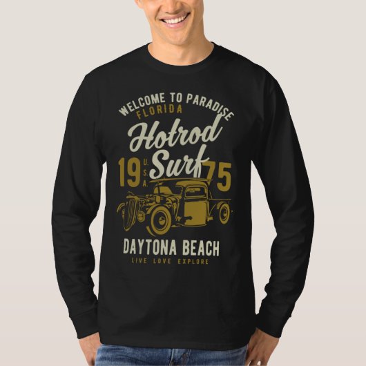 Daytona Beach Florida Retro Hotrod Surf  5 Tシャツ (正面)