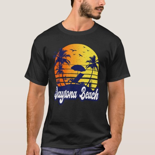 Daytona Beach Florida Sunset Beach Retro Tシャツ (正面)