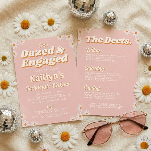 Dazed & Engaged Groovy 70s Bachelorette Itinerary 招待状