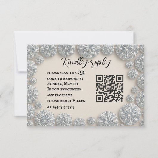 Dazzling Diamond QR Code Wedding RSVP Card (正面)