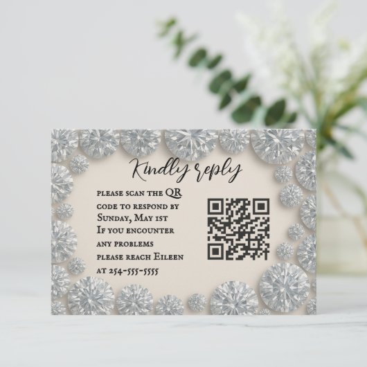 Dazzling Diamond QR Code Wedding RSVP Card (スタンド正面)