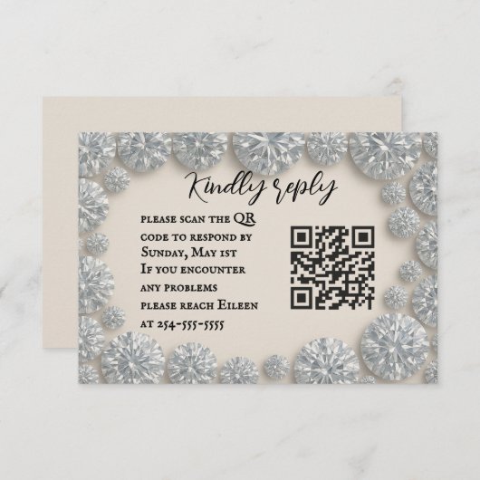 Dazzling Diamond QR Code Wedding RSVP Card (正面/裏面)