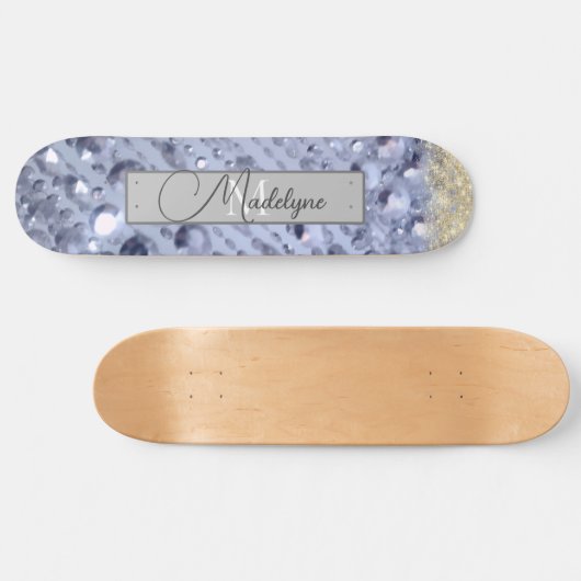 dazzling glittery blue beads monogram スケートボード (横)