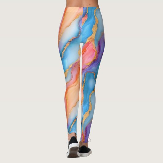 Dazzling Marble in Blues, Pinks, and Oranges レギンス (裏面)
