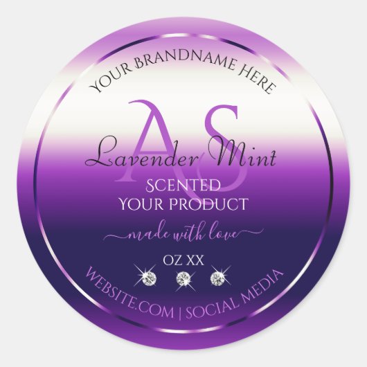  dazzling purple product label with diamond monogr ラウンドシール (正面)