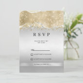 Dazzling silver and gold sparkle glitter RSVP  招待状 (スタンド正面)