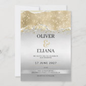 Dazzling silver and gold sparkle glitter Wedding 招待状 (正面)