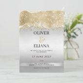 Dazzling silver and gold sparkle glitter Wedding 招待状 (スタンド正面)