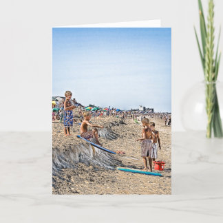 DBのエレベーターカードをサーフする男の子の砂 サンキューカード