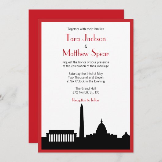 DCスカイライン結婚式招待状-赤 招待状 (正面/裏面)